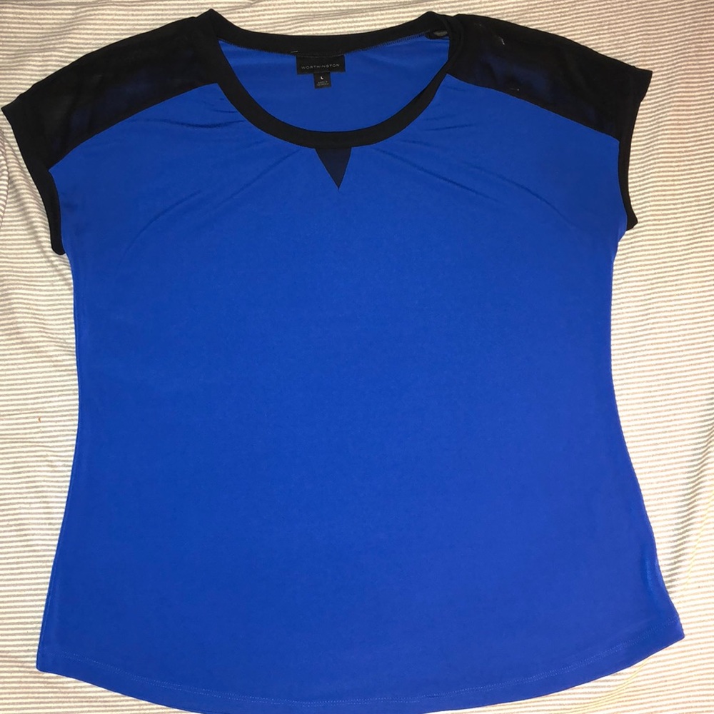 Blue Blouse with Black Sleeves